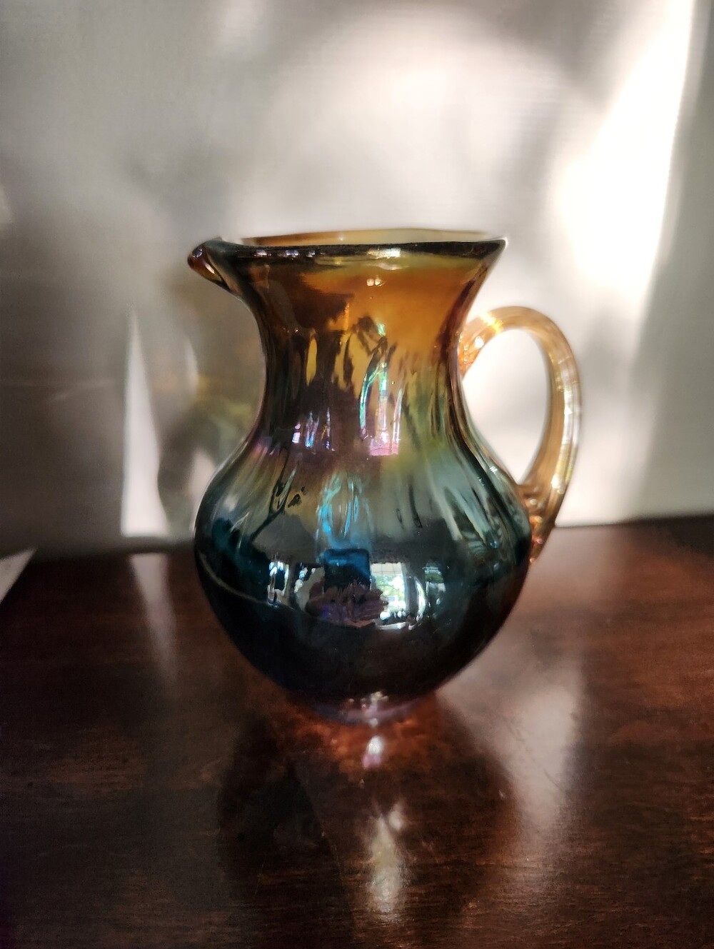 Pilgrim Glass Blue Marigold Iridescent Carnival Pitcher